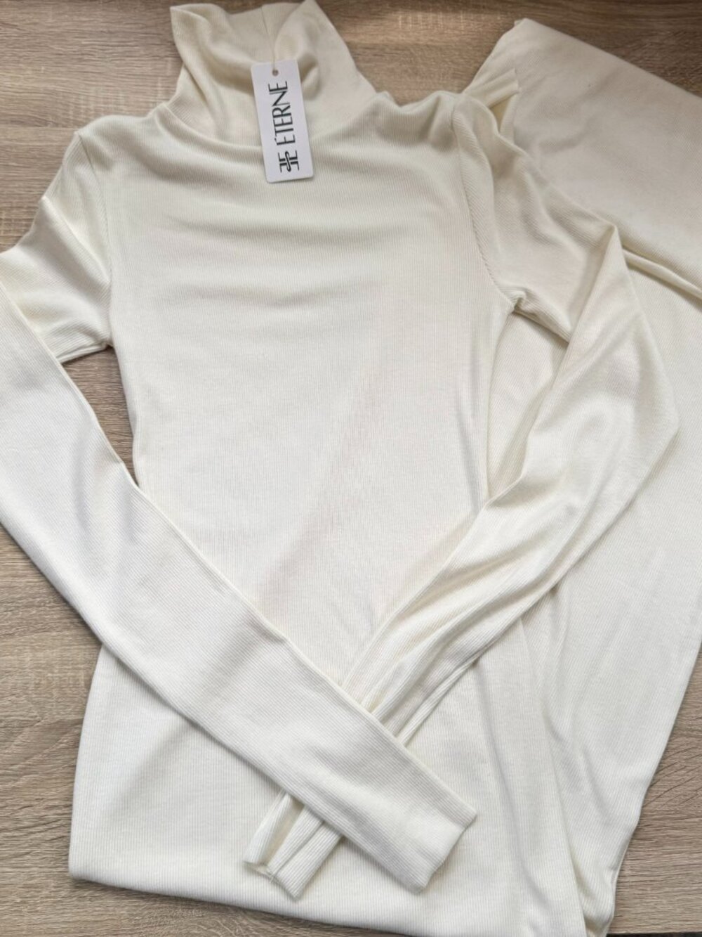 NWT Eterne Long Sleeve Turtleneck Maxi Dress Butter Rib Cream Small